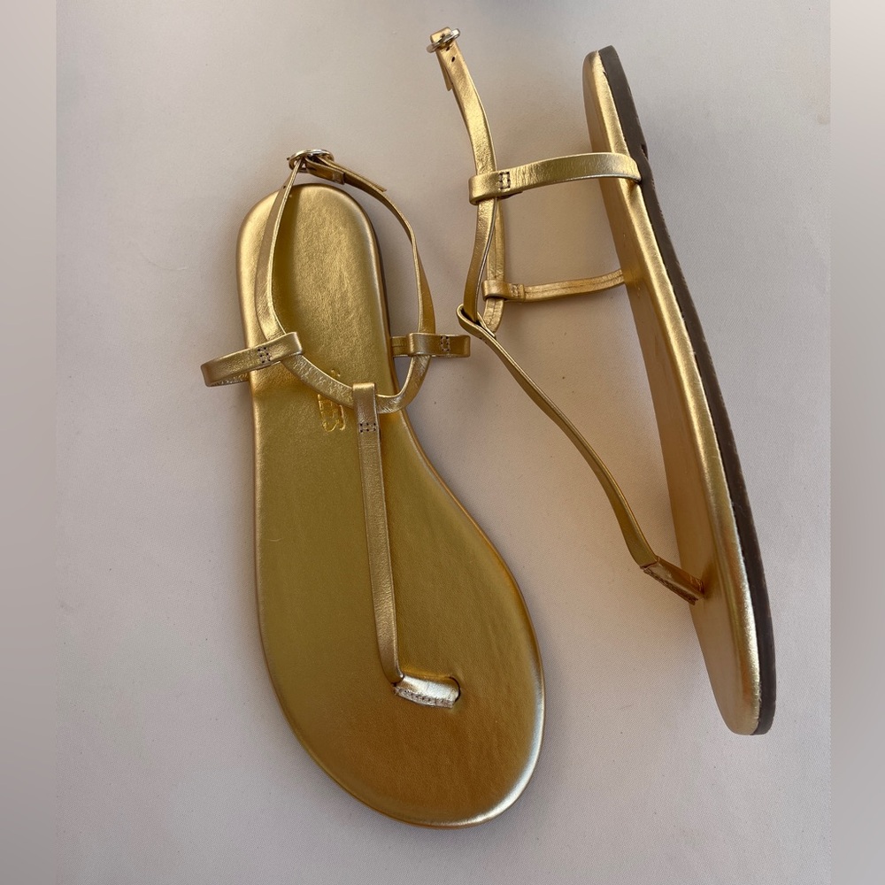 NEW TKEES MARIANA Gold Metallic T-Strap Women's Sandals